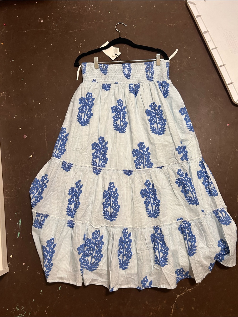 THMLBlue Floral Tiered Maxi Skirt